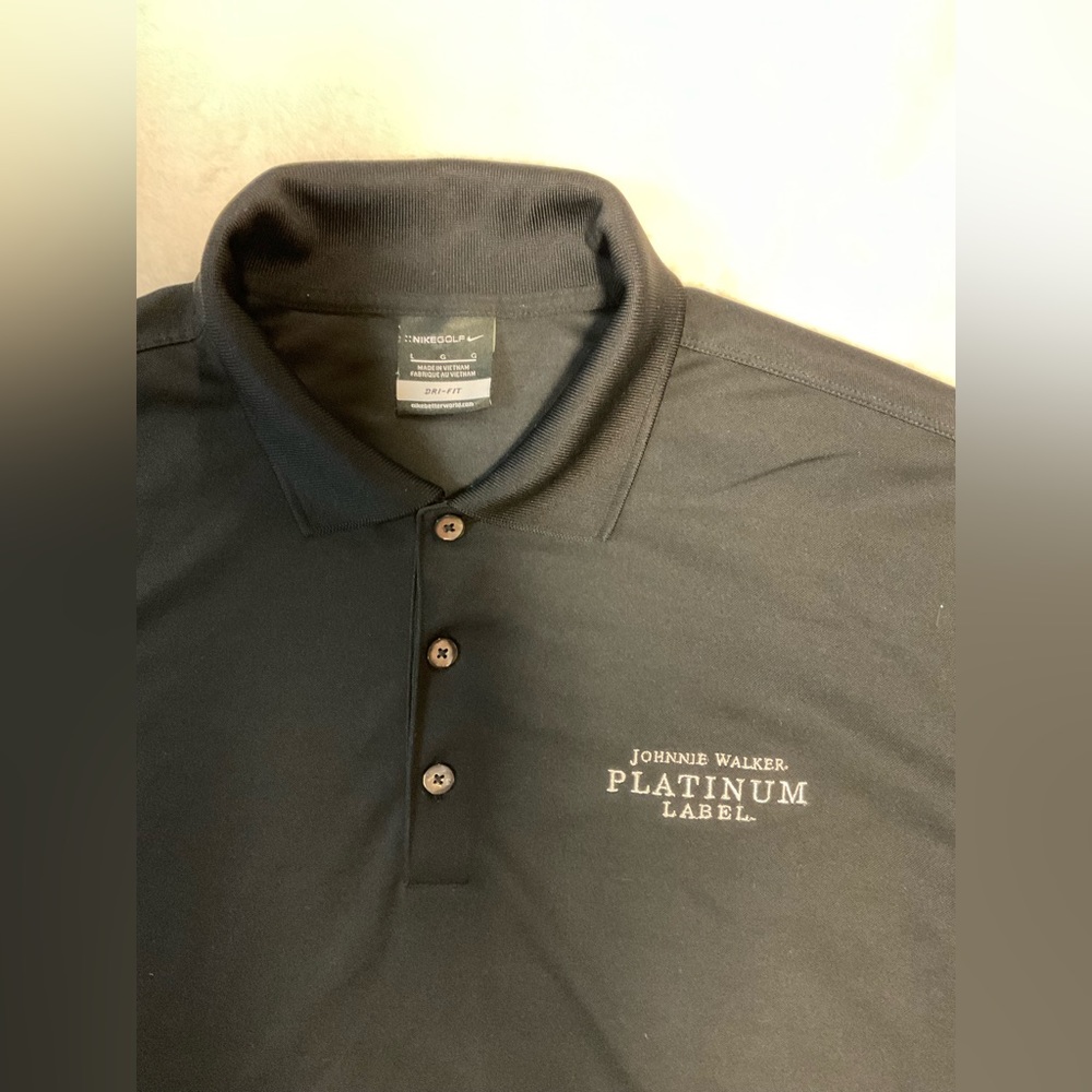 Nike Golf Dri-Fit black polo. Size large. Like new! Johnny Walker logo.